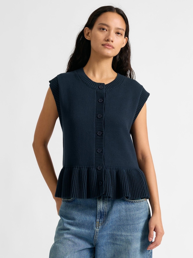 Albaray Blue Peplum Cotton Button Tank - Image 1 of 5 Albaray Blue Peplum Cotton Button Tank - Image 1 of 5