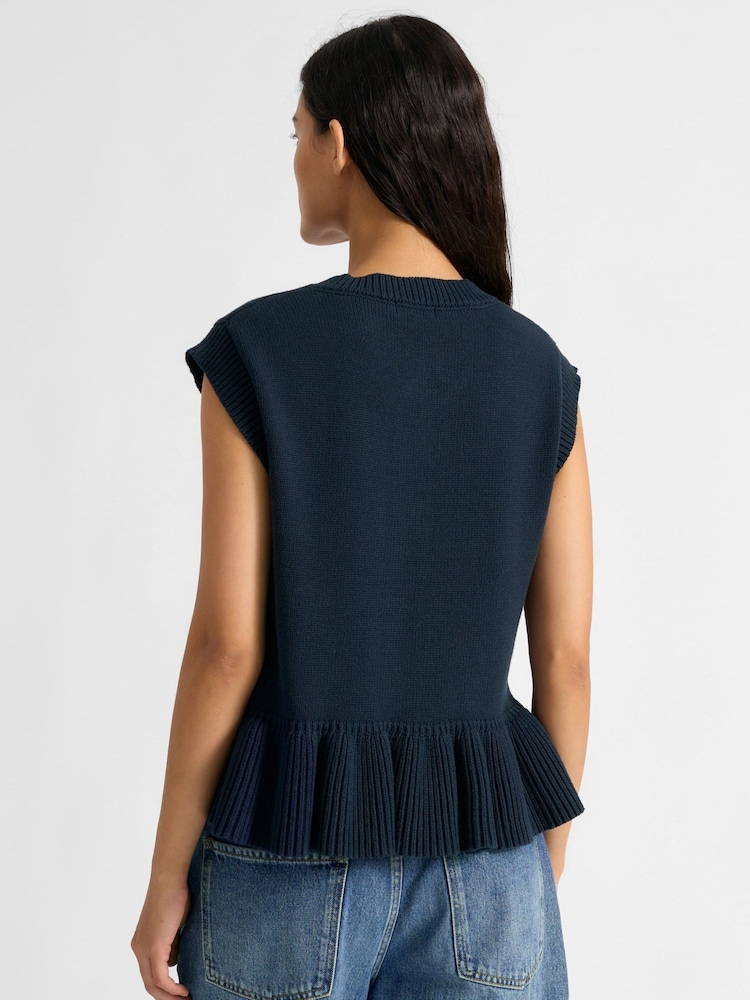 Albaray Blue Peplum Cotton Button Tank - Image 2 of 5 Albaray Blue Peplum Cotton Button Tank - Image 2 of 5