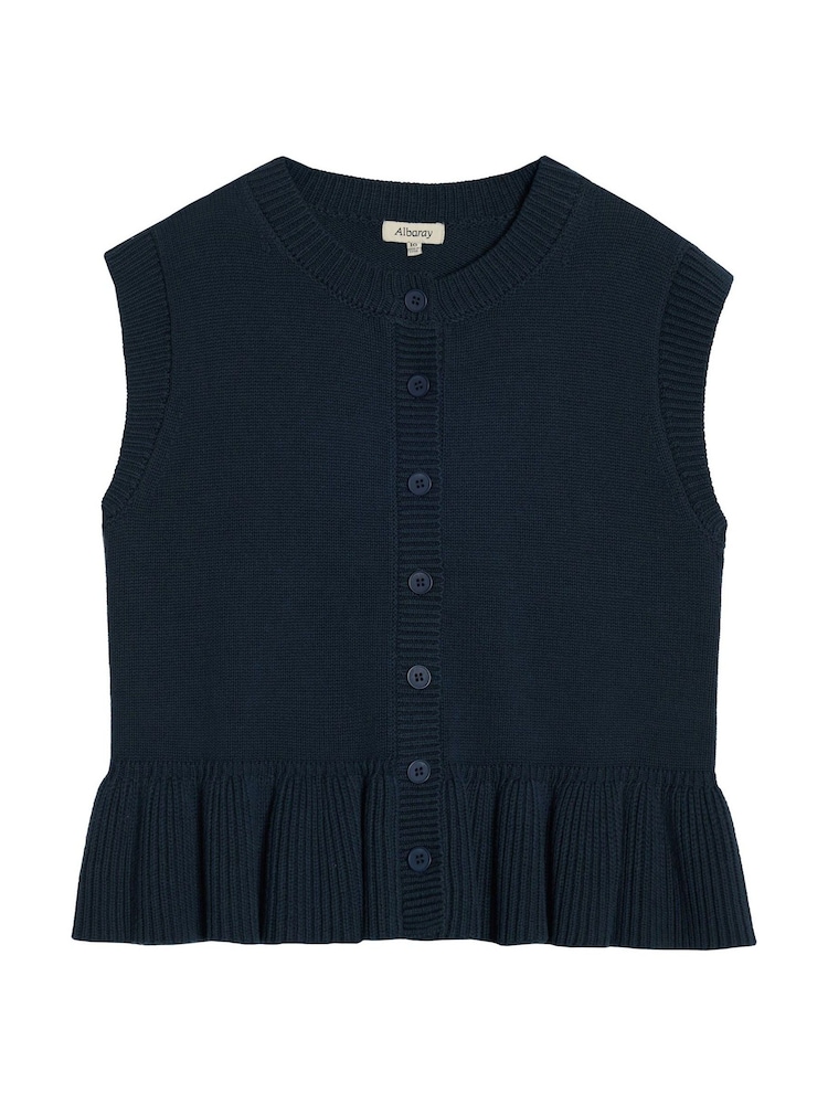 Albaray Blue Peplum Cotton Button Tank - Image 5 of 5 Albaray Blue Peplum Cotton Button Tank - Image 5 of 5