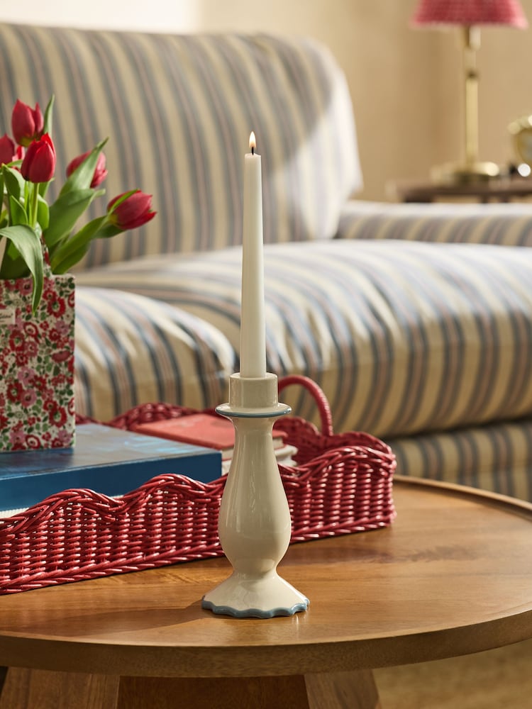 Cath Kidston Cream/Blue Taper Candle Holder - Image 1 of 4 Cath Kidston Cream/Blue Taper Candle Holder - Image 1 of 4