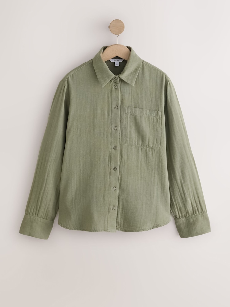 Khaki Green Long Sleeve Doublecloth Shirt - Image 1 of 3
