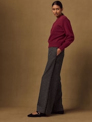 Black/Grey Gingham Contrast Waistband Wide Leg Trousers - Image 1 of 8