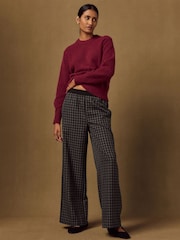 Black/Grey Gingham Contrast Waistband Wide Leg Trousers - Image 2 of 8