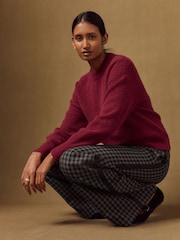 Black/Grey Gingham Contrast Waistband Wide Leg Trousers - Image 3 of 8