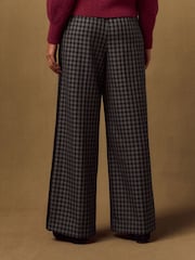 Black/Grey Gingham Contrast Waistband Wide Leg Trousers - Image 4 of 8