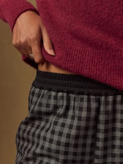 Black/Grey Gingham Contrast Waistband Wide Leg Trousers - Image 5 of 8