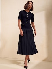 Friends Like These Black Chiffon Mix Knitted Midi Dress - Image 1 of 6