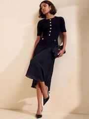 Friends Like These Black Chiffon Mix Knitted Midi Dress - Image 3 of 6
