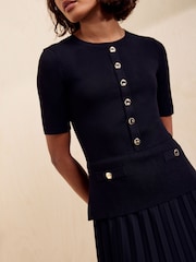 Friends Like These Black Chiffon Mix Knitted Midi Dress - Image 4 of 6