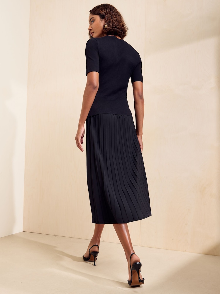 Friends Like These Black Chiffon Mix Knitted Midi Dress - Image 6 of 6 Friends Like These Black Chiffon Mix Knitted Midi Dress - Image 6 of 6