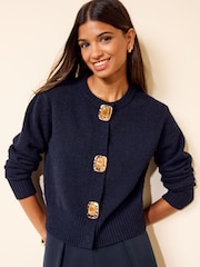 Friends Like These Navy Statement Button Cardigan - Image 3 of 5