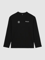 Reiss Black Suave Cotton Motif Long-Sleeve Relaxed T-Shirt - Image 2 of 6