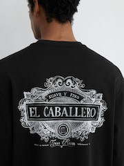 Reiss Black Suave Cotton Motif Long-Sleeve Relaxed T-Shirt - Image 3 of 6