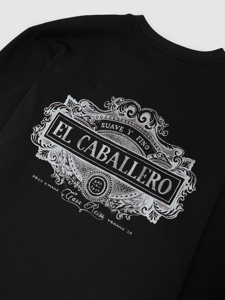 Reiss Black Suave Cotton Motif Long-Sleeve Relaxed T-Shirt - Image 6 of 6