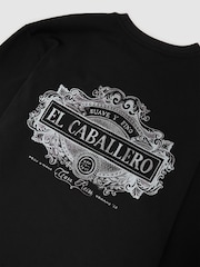 Negro - Reiss Suave Cotton Motif Long-Sleeve Relaxed T-Shirt - Imagen 7 de 7