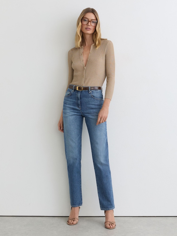 Reiss Mid Blue Aubrey Petite Slim Straight-Leg Jeans - Image 1 of 10