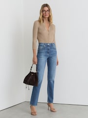 Reiss Mid Blue Aubrey Petite Slim Straight-Leg Jeans - Image 8 of 10