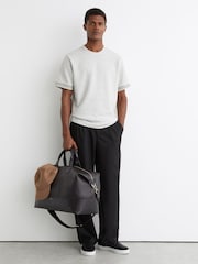 Reiss Grey Melange Aries Textured Tape-Cuff T-Shirt with Cotton - Image 1 of 6