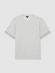 Reiss Grey Melange Aries Textured Tape-Cuff T-Shirt with Cotton - Image 2 of 6