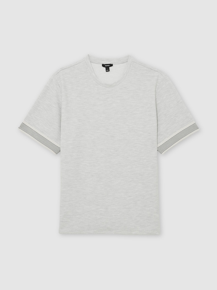 Reiss Grey Melange Aries Textured Tape-Cuff T-Shirt with Cotton - Image 2 of 6