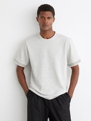 Reiss Grey Melange Aries Textured Tape-Cuff T-Shirt with Cotton - Image 3 of 6
