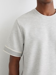Reiss Grey Melange Aries Textured Tape-Cuff T-Shirt with Cotton - Image 4 of 6