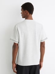 Reiss Grey Melange Aries Textured Tape-Cuff T-Shirt with Cotton - Image 5 of 6