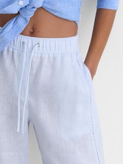Reiss Silver Blue Riley Petite Linen Ladder-Embroidery Wide-Leg Trousers - Image 3 of 9