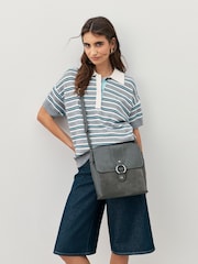 Grey Leather Pocket Messenger Bag - Image 1 of 7
