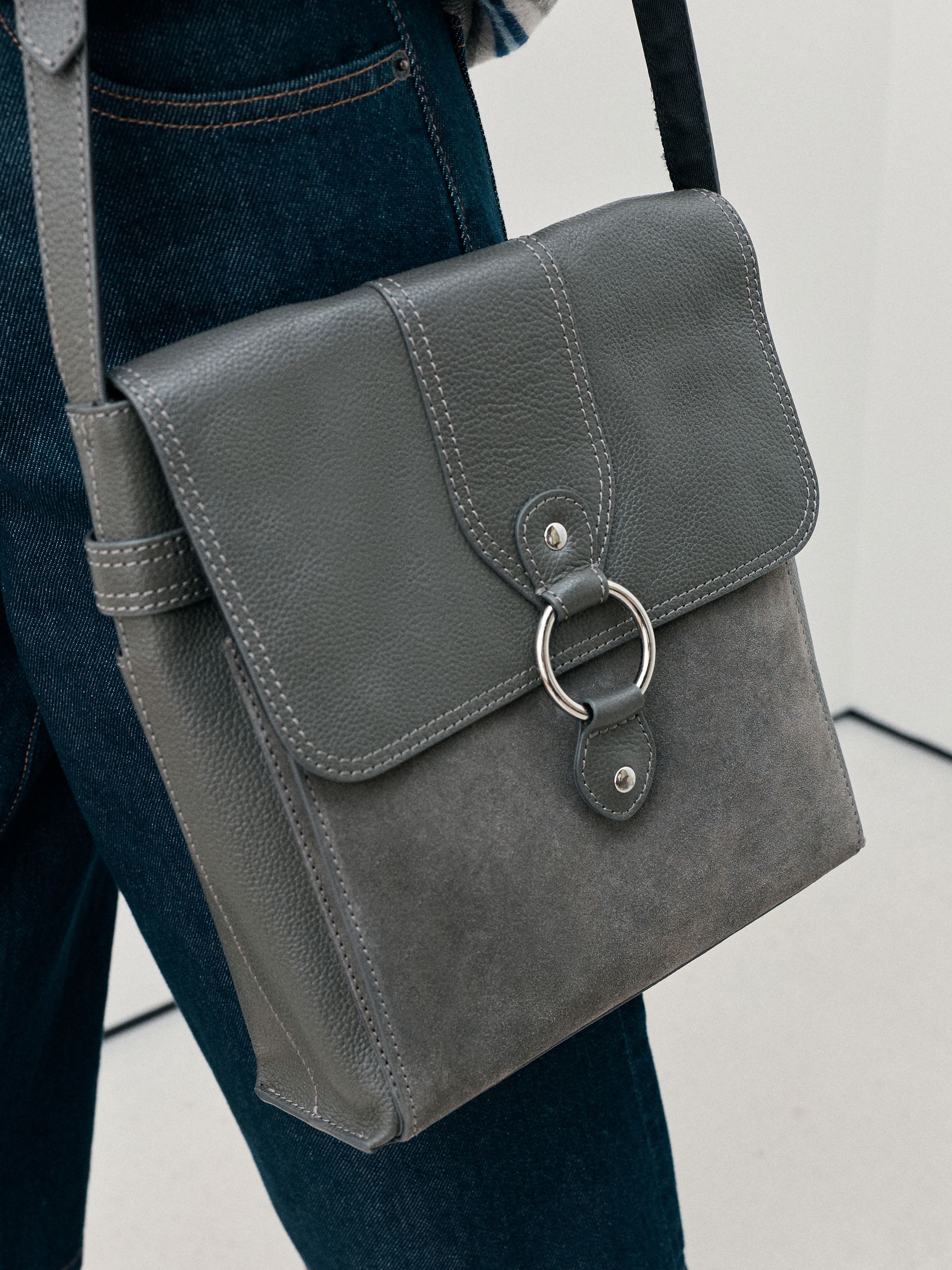Buy Grey Leather Pocket Messenger Bag from Next USA