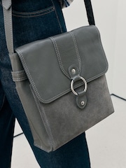 Grey Leather Pocket Messenger Bag - Image 2 of 7