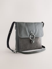 Grey Leather Pocket Messenger Bag - Image 3 of 7