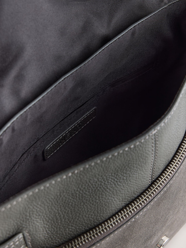 Grey Leather Pocket Messenger Bag - Image 7 of 7