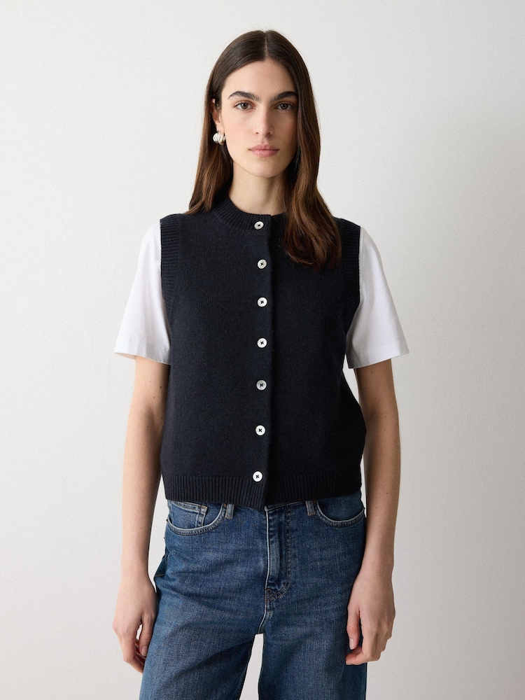 Jigsaw Blue Wool Cashmere Blend Waistcoat - Image 1 of 5