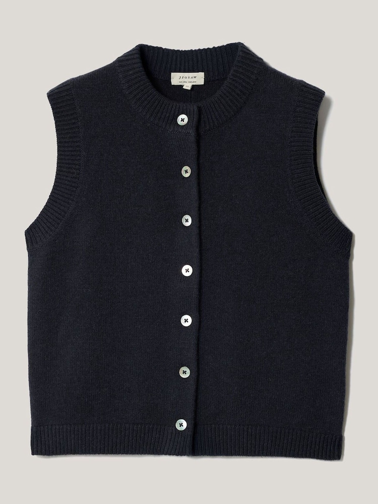 Jigsaw Blue Wool Cashmere Blend Waistcoat - Image 5 of 5