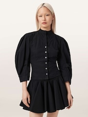 AllSaints Black Maud Lace-Up Shirt - Image 1 of 6