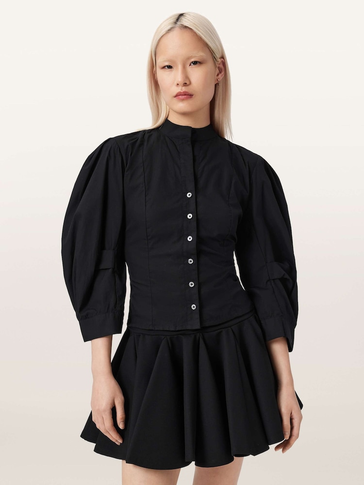 AllSaints Black Maud Lace-Up Shirt - Image 1 of 6