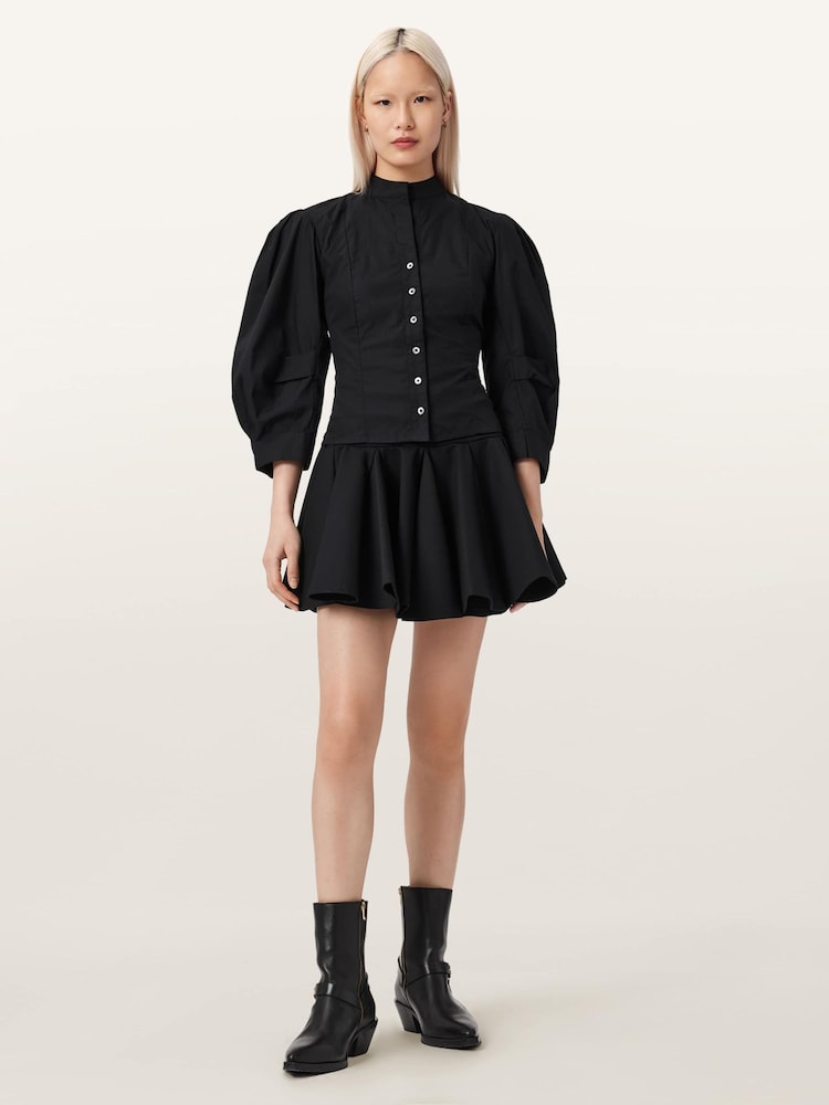AllSaints Black Maud Lace-Up Shirt - Image 2 of 6