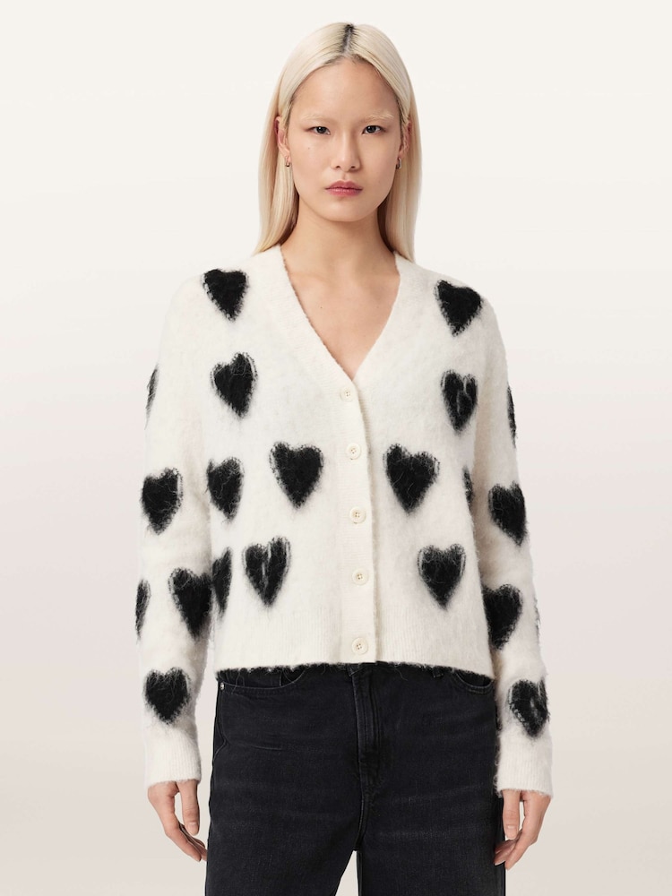 AllSaints White Scatter Heart Cardigan - Image 1 of 7