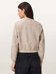 AllSaints Grey Orten Suede Bomber Jacket - Image 2 of 7
