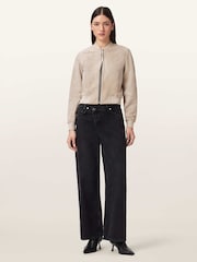 AllSaints Grey Orten Suede Bomber Jacket - Image 6 of 7