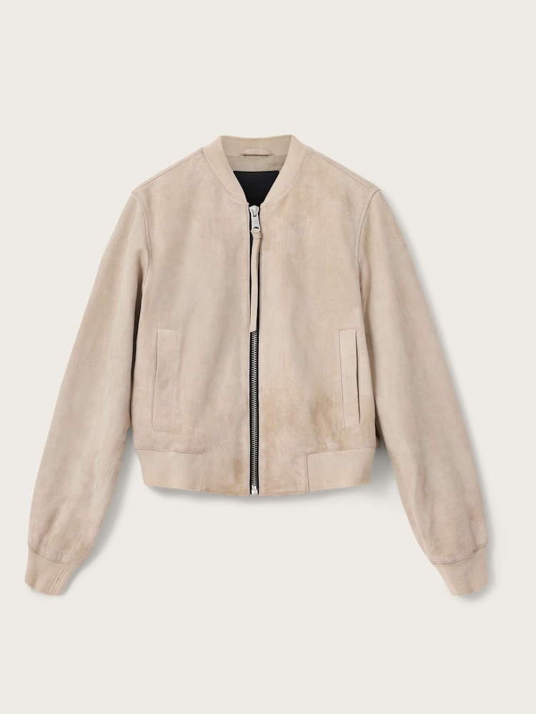 AllSaints Grey Orten Suede Bomber Jacket - Image 7 of 7