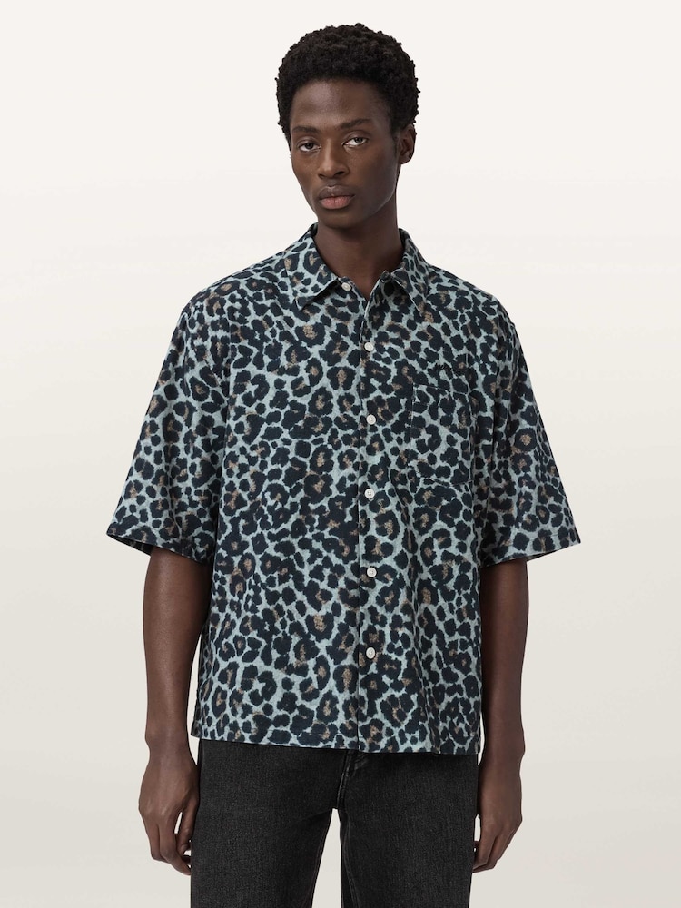 AllSaints Grey Silesia Leo Short Sleeve Shirt - Image 1 of 6 AllSaints Grey Silesia Leo Short Sleeve Shirt - Image 1 of 6