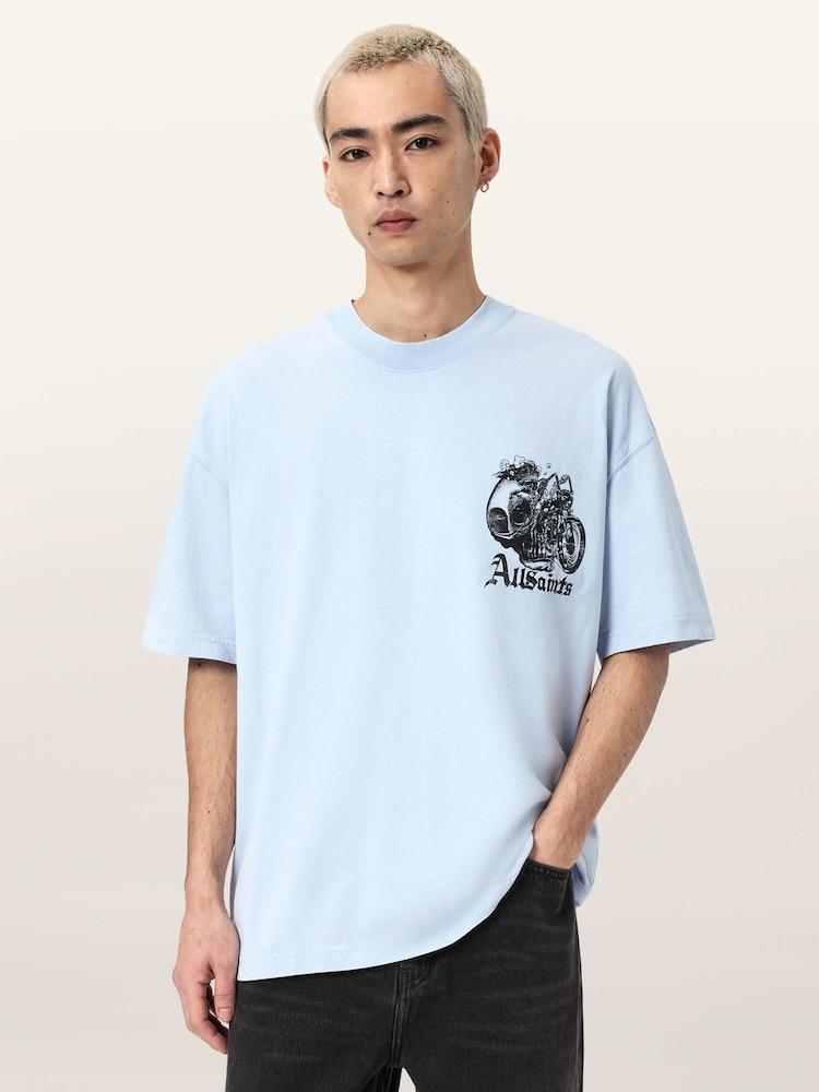 AllSaints Blue Panhead Short Sleeve Crew Neck T-Shirt - Image 1 of 10 AllSaints Blue Panhead Short Sleeve Crew Neck T-Shirt - Image 1 of 10
