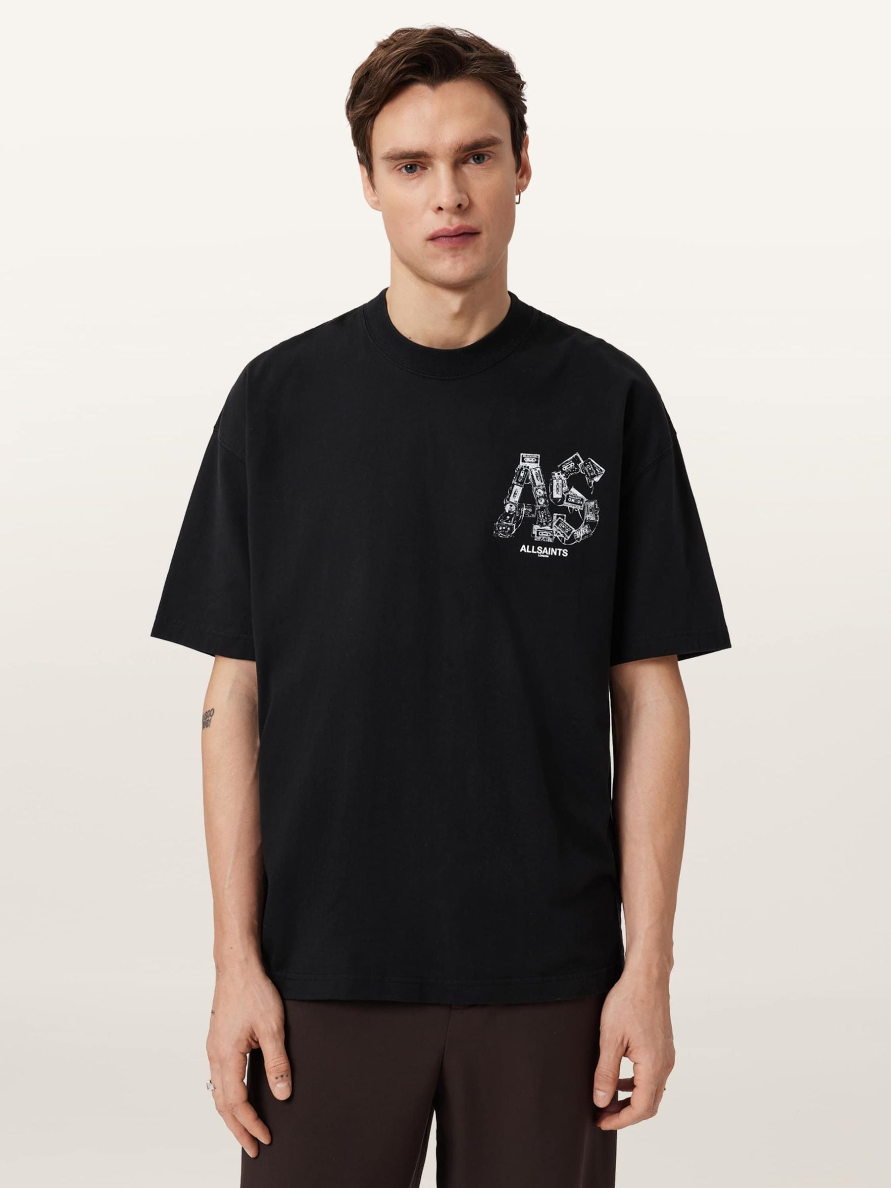 Buy AllSaints Black Mixtape Short Sleeve Crew Neck T-Shirt from