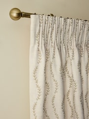 Natural/Green Leaf Embroidered Touch of Linen Pencil Pleat Lined Curtains - Image 1 of 5