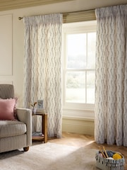 Natural/Green Leaf Embroidered Touch of Linen Pencil Pleat Lined Curtains - Image 2 of 5
