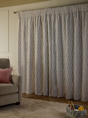 Natural/Green Leaf Embroidered Touch of Linen Pencil Pleat Lined Curtains - Image 3 of 5