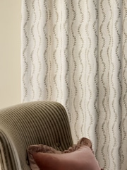 Natural/Green Leaf Embroidered Touch of Linen Pencil Pleat Lined Curtains - Image 4 of 5