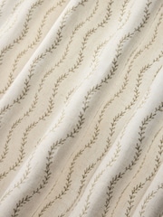 Natural/Green Leaf Embroidered Touch of Linen Pencil Pleat Lined Curtains - Image 5 of 5